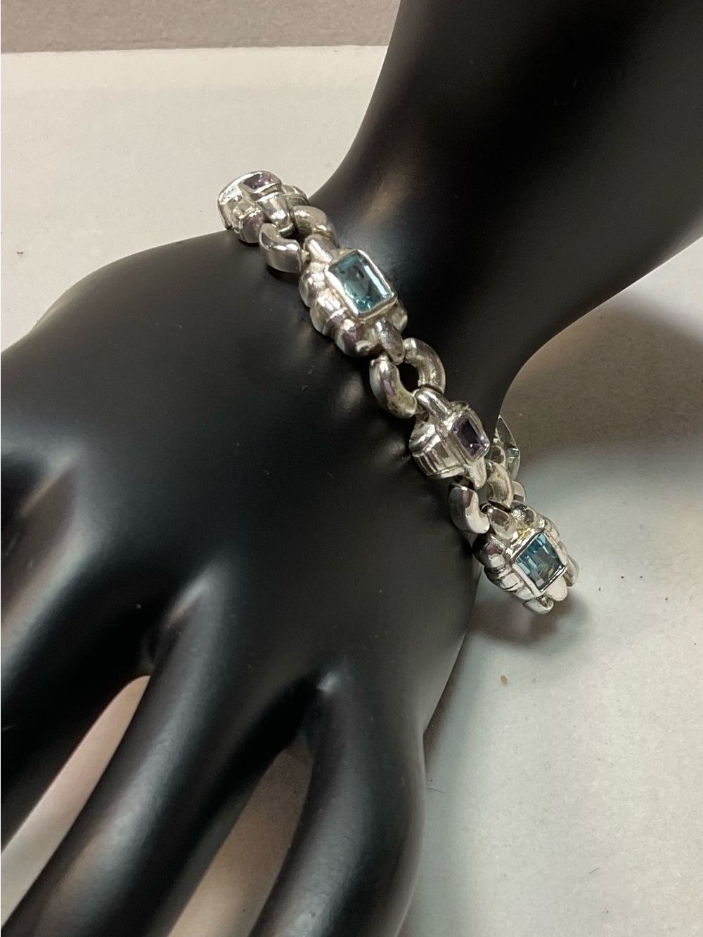 Sterling Silver Multistone Bracelet with Blue and Purple Gems